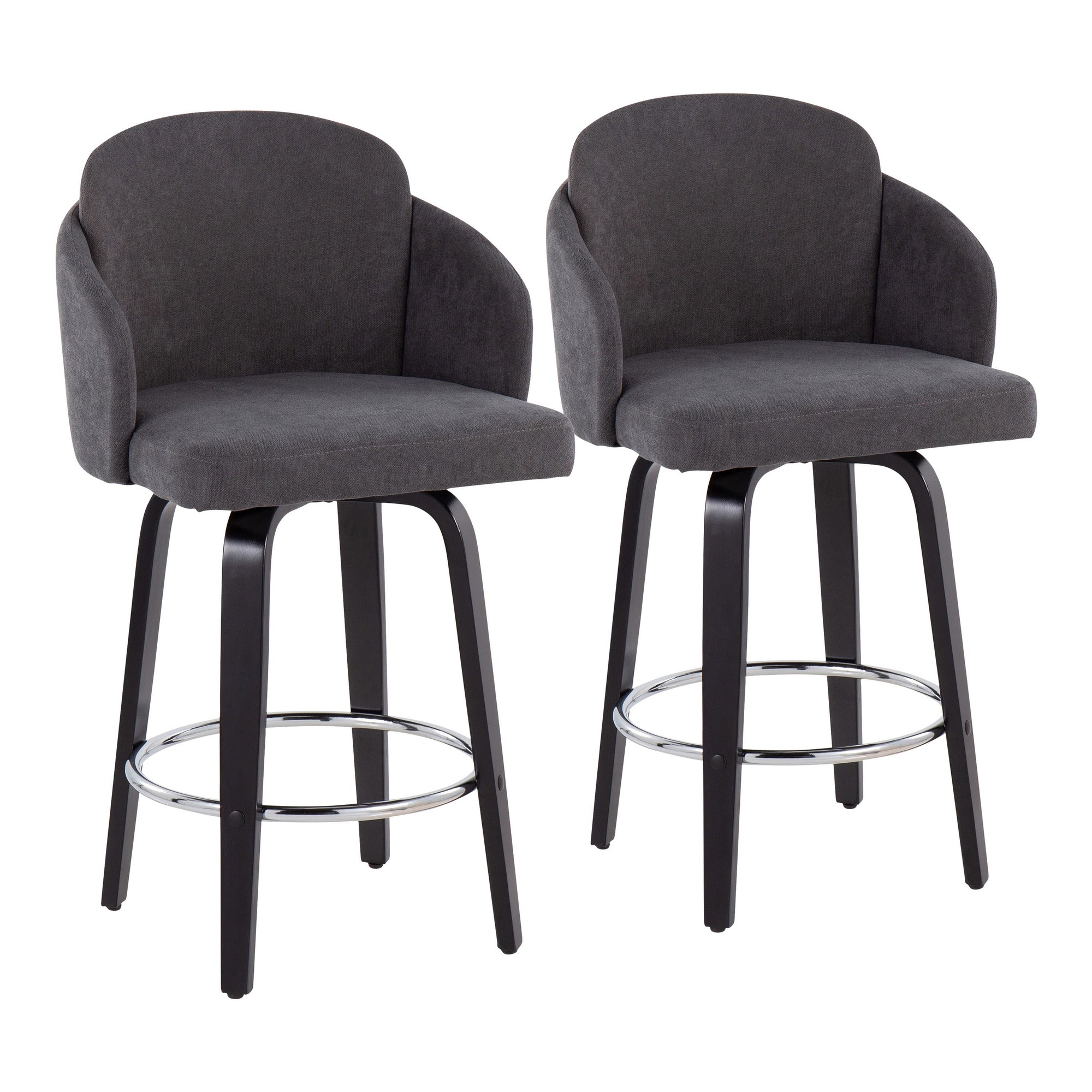 Dahlia Black Wood Grey Fabric Contemporary Counter Stools (Set of 2) 3 Dahlia Black Wood Grey Fabric Contemporary Counter Stools (Set of 2) - Image 3