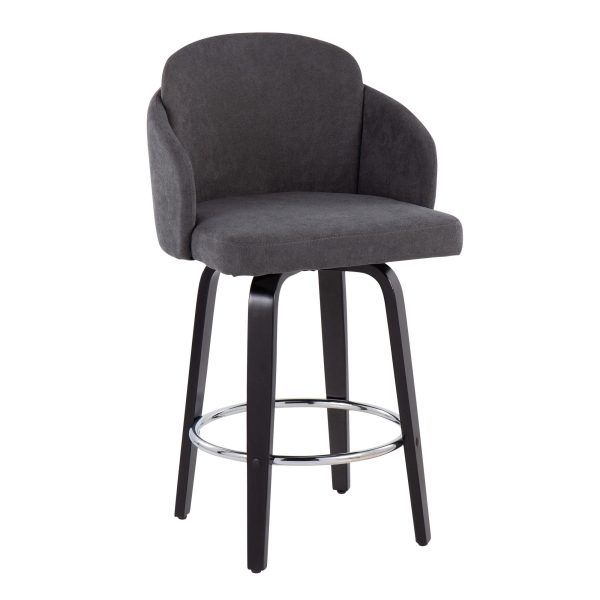 Dahlia Black Wood Grey Fabric Contemporary Counter Stools Set of 2 3