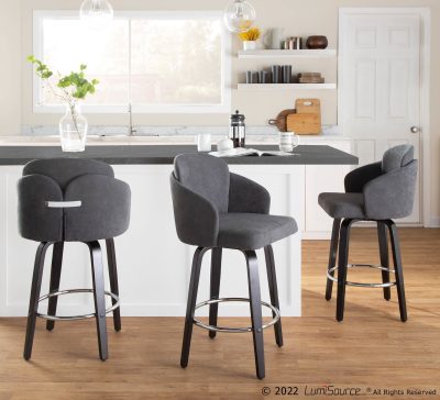 Dahlia Black Wood Grey Fabric Contemporary Counter Stools (Set of 2)
