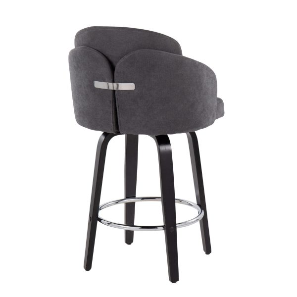 Dahlia Black Wood Grey Fabric Contemporary Counter Stools Set of 2 5