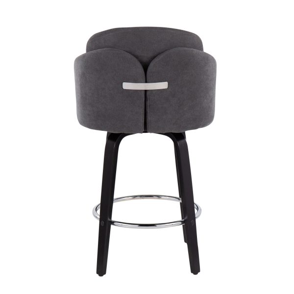 Dahlia Black Wood Grey Fabric Contemporary Counter Stools Set of 2 6