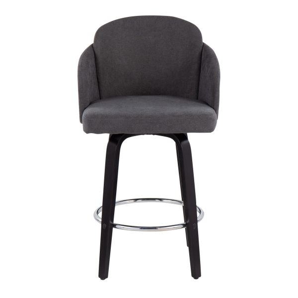 Dahlia Black Wood Grey Fabric Contemporary Counter Stools Set of 2 7