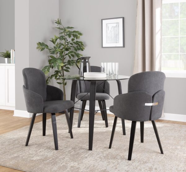Dahlia Black Wood Grey Fabric Contemporary Dining Chairs Set of 2 1
