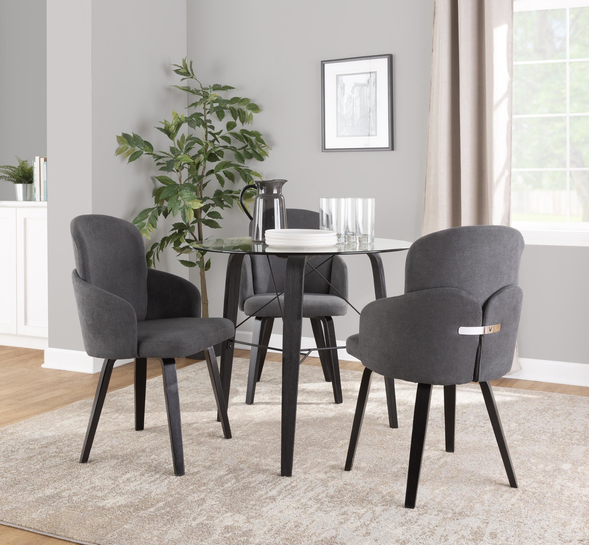 Dahlia Black Wood Grey Fabric Contemporary Dining Chairs (Set of 2) 2 Dahlia Black Wood Grey Fabric Contemporary Dining Chairs (Set of 2) - Image 2