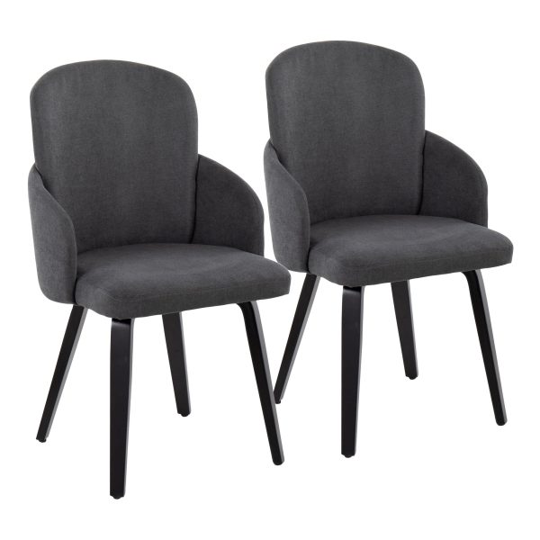 Dahlia Black Wood Grey Fabric Contemporary Dining Chairs Set of 2 2