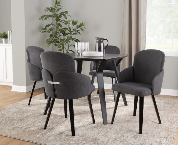 Dahlia Black Wood Grey Fabric Contemporary Dining Chairs Set of 2