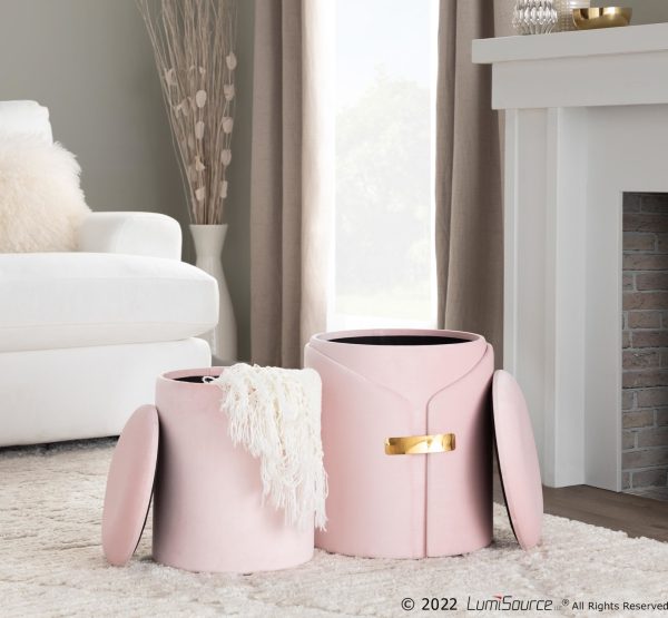 Dahlia Blush Velvet Contemporary Nesting Ottoman Set 1