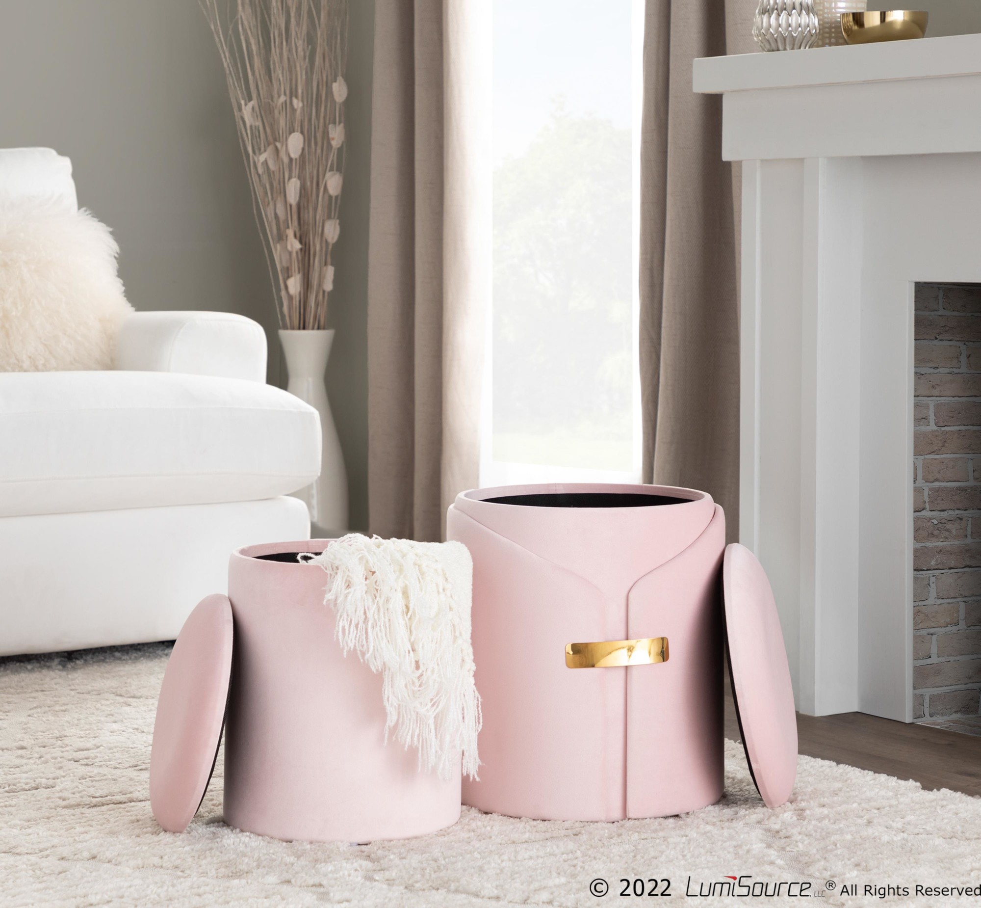 Dahlia Blush Velvet Contemporary Nesting Ottoman Set 2 Dahlia Blush Velvet Contemporary Nesting Ottoman Set - Image 2