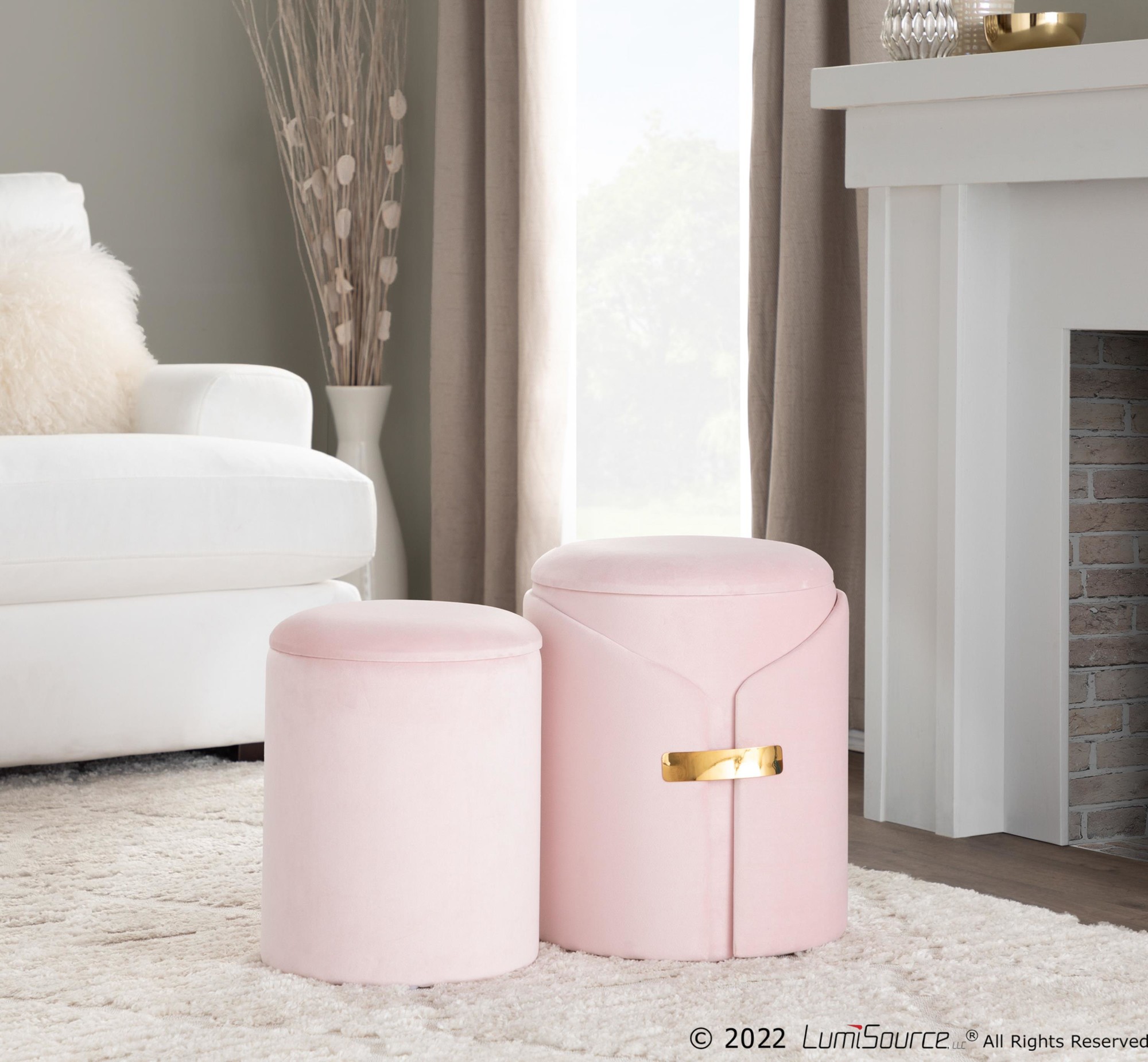 Dahlia Blush Velvet Contemporary Nesting Ottoman Set 1 Dahlia Blush Velvet Contemporary Nesting Ottoman Set