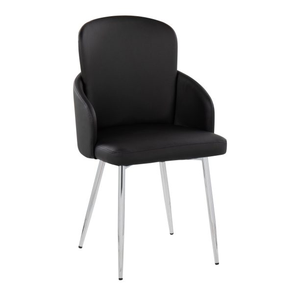 Dahlia Contemporary Black Faux Leather Chrome Dining Chairs Set of 2 1