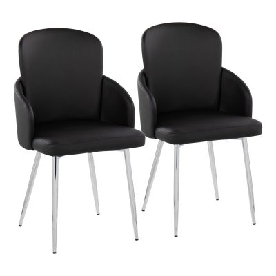 Dahlia Contemporary Black Faux Leather Chrome Dining Chairs (Set of 2)