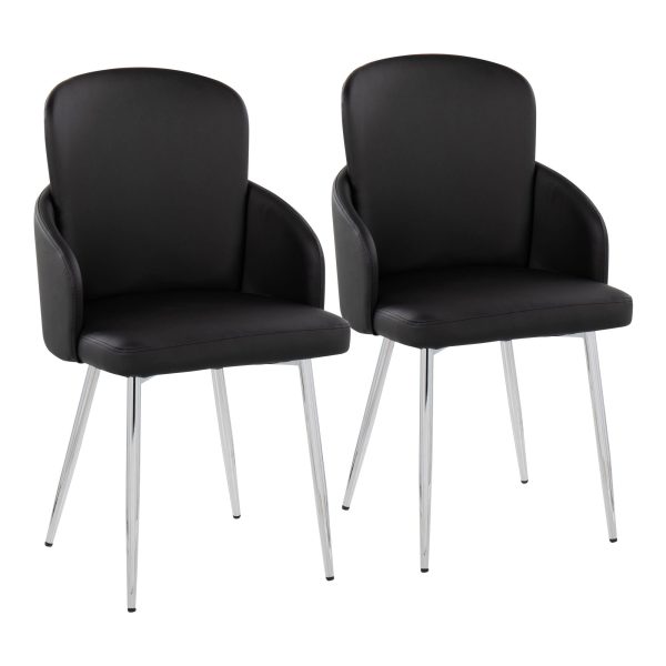 Dahlia Contemporary Black Faux Leather Chrome Dining Chairs Set of 2
