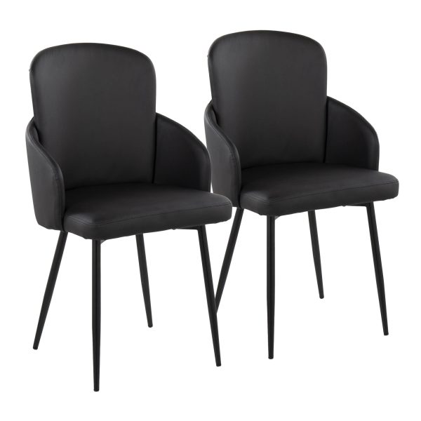 Dahlia Contemporary Black Metal Dining Chairs with Faux Leather and Chrome Accents Set of 2 Set of 2 1