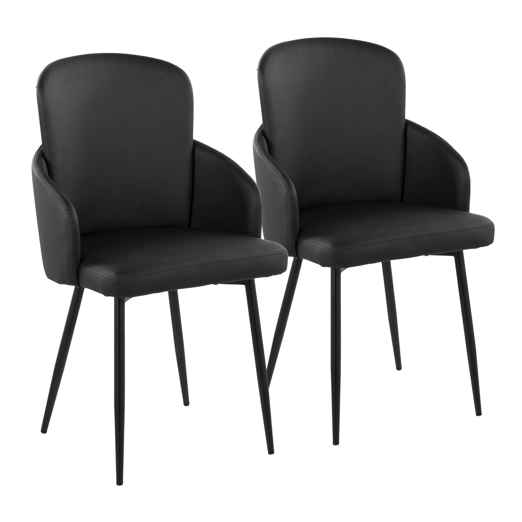 Dahlia Contemporary Black Metal Dining Chairs with Faux Leather and Chrome Accents (Set of 2) (Set of 2) 2 Dahlia Contemporary Black Metal Dining Chairs with Faux Leather and Chrome Accents (Set of 2) (Set of 2) - Image 2