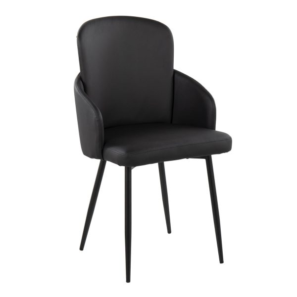 Dahlia Contemporary Black Metal Dining Chairs with Faux Leather and Chrome Accents Set of 2 Set of 2 2