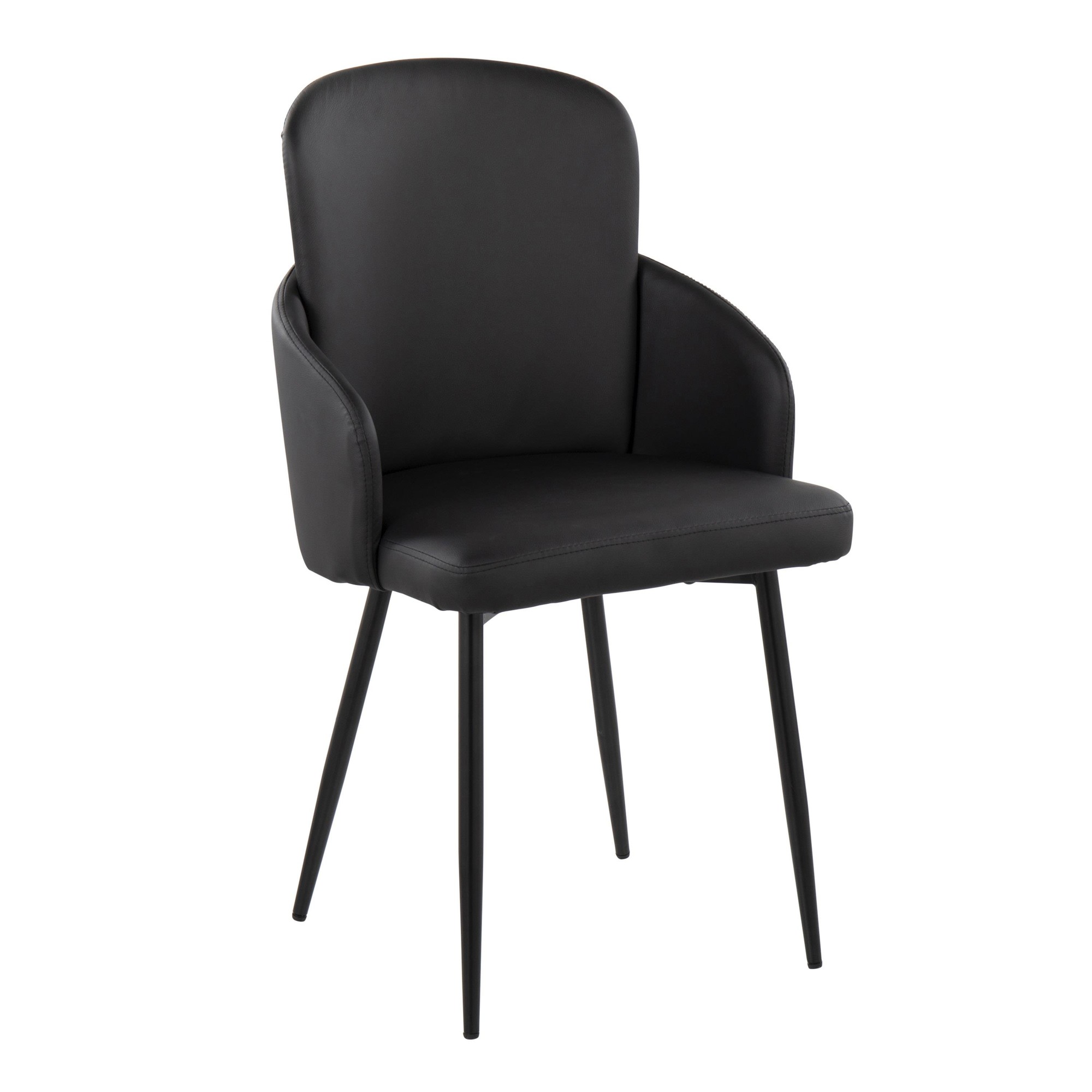 Dahlia Contemporary Black Metal Dining Chairs with Faux Leather and Chrome Accents (Set of 2) (Set of 2) 3 Dahlia Contemporary Black Metal Dining Chairs with Faux Leather and Chrome Accents (Set of 2) (Set of 2) - Image 3
