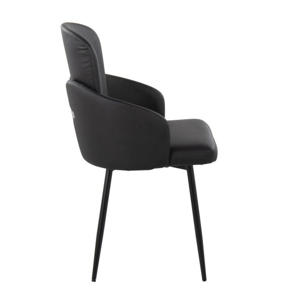 Dahlia Contemporary Black Metal Dining Chairs with Faux Leather and Chrome Accents Set of 2 Set of 2 3
