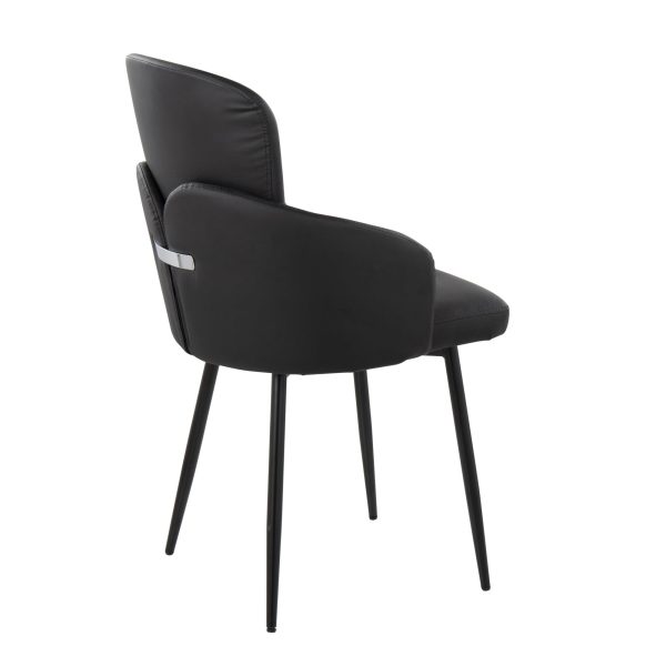 Dahlia Contemporary Black Metal Dining Chairs with Faux Leather and Chrome Accents Set of 2 Set of 2 4