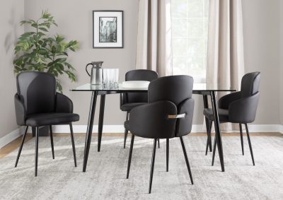 Dahlia Contemporary Black Metal Dining Chairs with Faux Leather and Chrome Accents (Set of 2) (Set of 2)