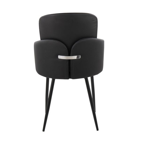 Dahlia Contemporary Black Metal Dining Chairs with Faux Leather and Chrome Accents Set of 2 Set of 2 5