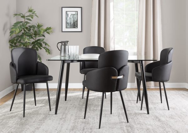 Dahlia Contemporary Black Metal Dining Chairs with Faux Leather and Chrome Accents Set of 2 Set of 2