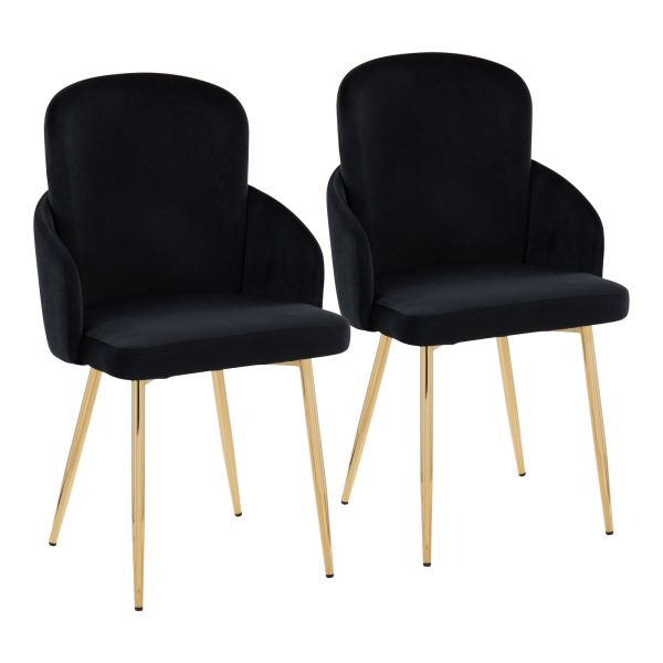 Dahlia Contemporary Black Velvet Dining Chairs Gold Legs Set of 2 Set of 2 1