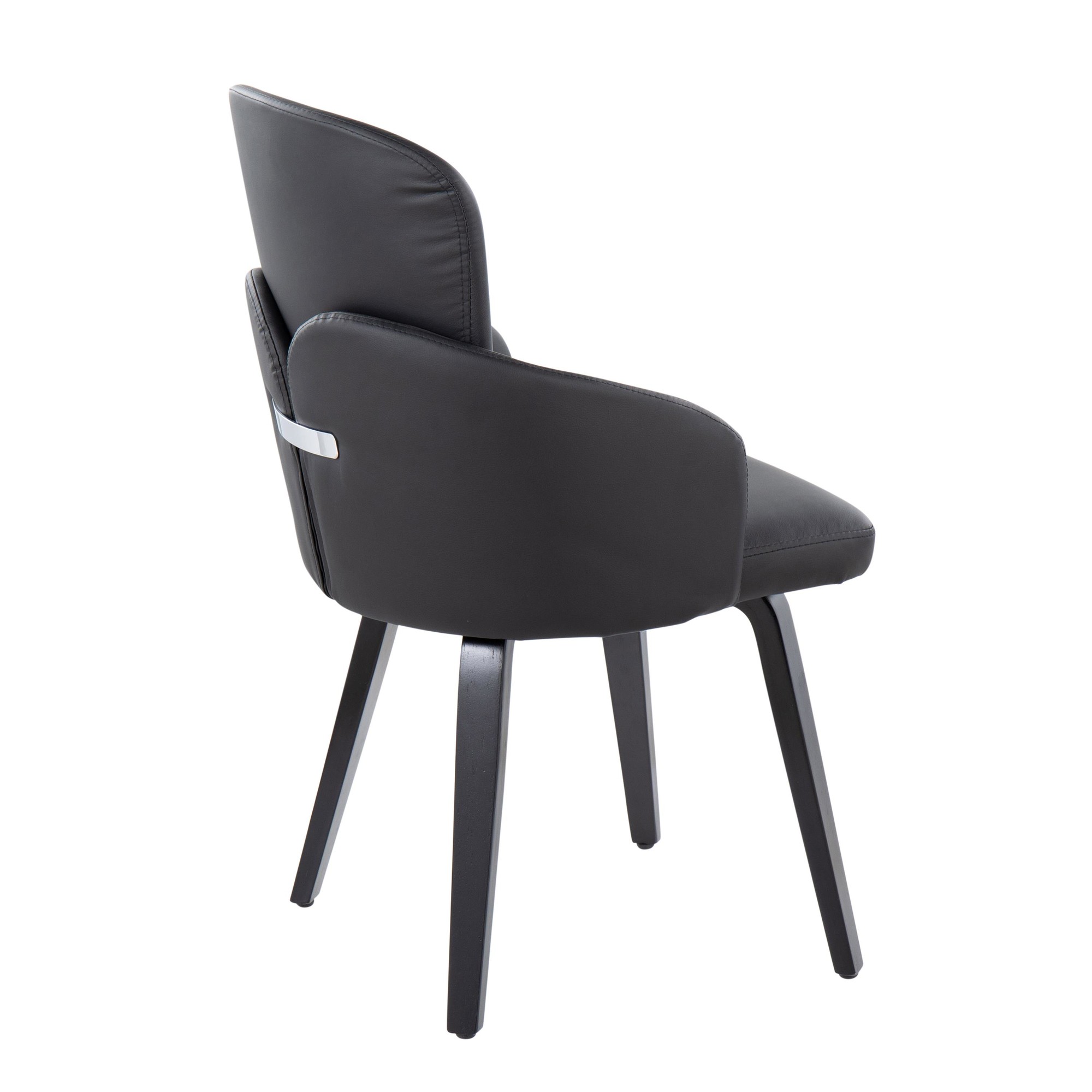 Dahlia Contemporary Black Wood and Faux Leather Dining Chairs with Chrome Accent (Set of 2) (Set of 2) 4 Dahlia Contemporary Black Wood and Faux Leather Dining Chairs with Chrome Accent (Set of 2) (Set of 2) - Image 4