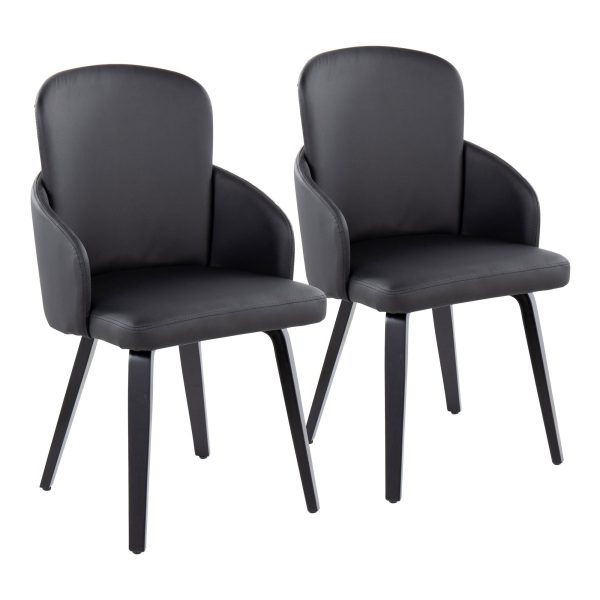 Dahlia Contemporary Black Wood and Faux Leather Dining Chairs with Chrome Accent Set of 2 Set of 2