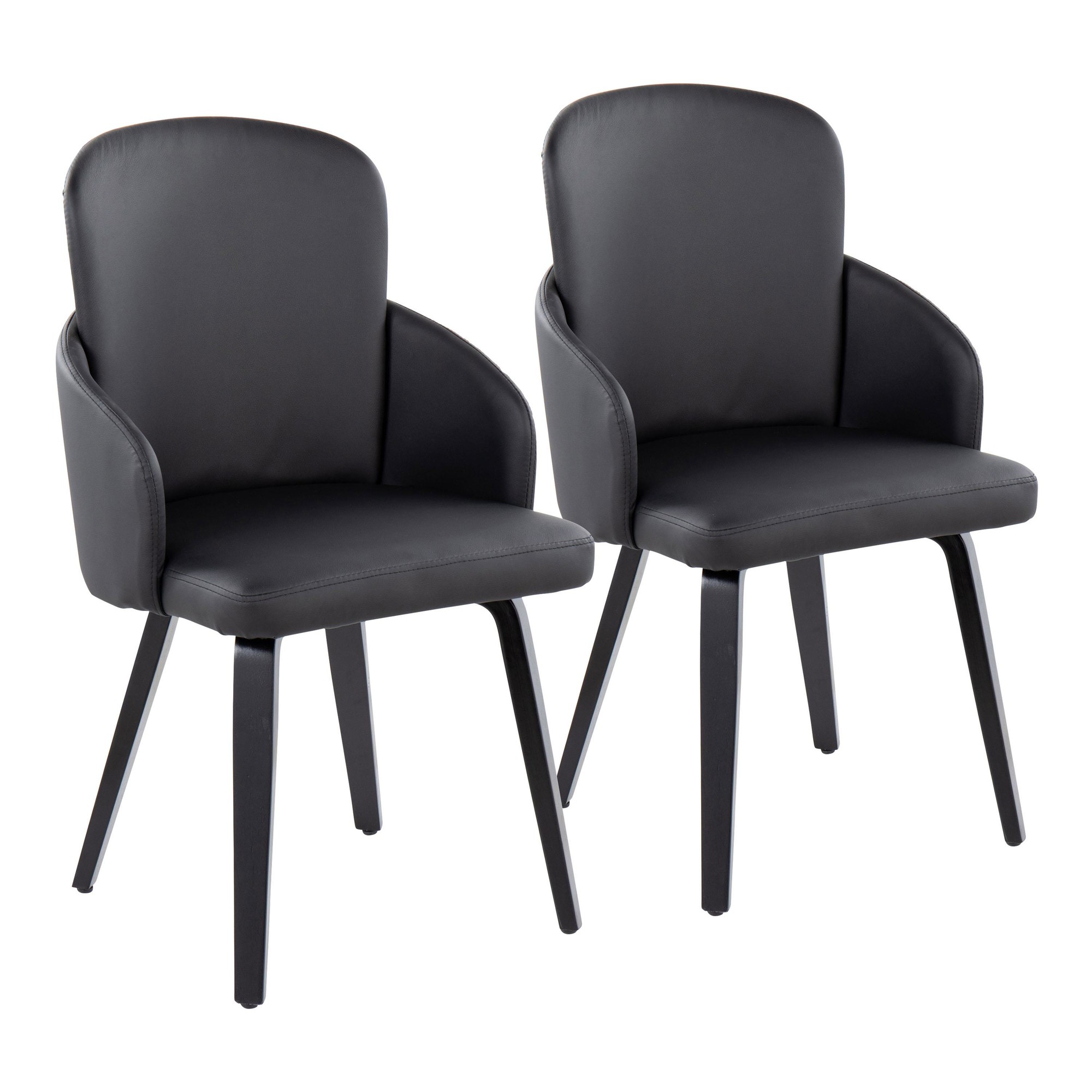 Dahlia Contemporary Black Wood and Faux Leather Dining Chairs with Chrome Accent (Set of 2) (Set of 2) 1 Dahlia Contemporary Black Wood and Faux Leather Dining Chairs with Chrome Accent (Set of 2) (Set of 2)