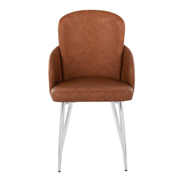 Dahlia Contemporary Camel Faux Leather Chrome Dining Chairs Set of 2 5