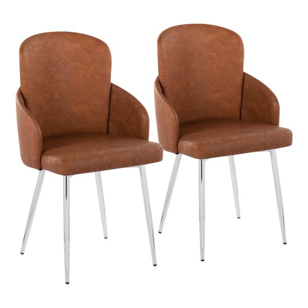Dahlia Contemporary Camel Faux Leather Chrome Dining Chairs Set of 2