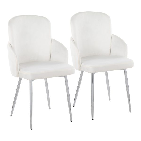 Dahlia Contemporary Chrome Cream Velvet Dining Chairs Set of 2