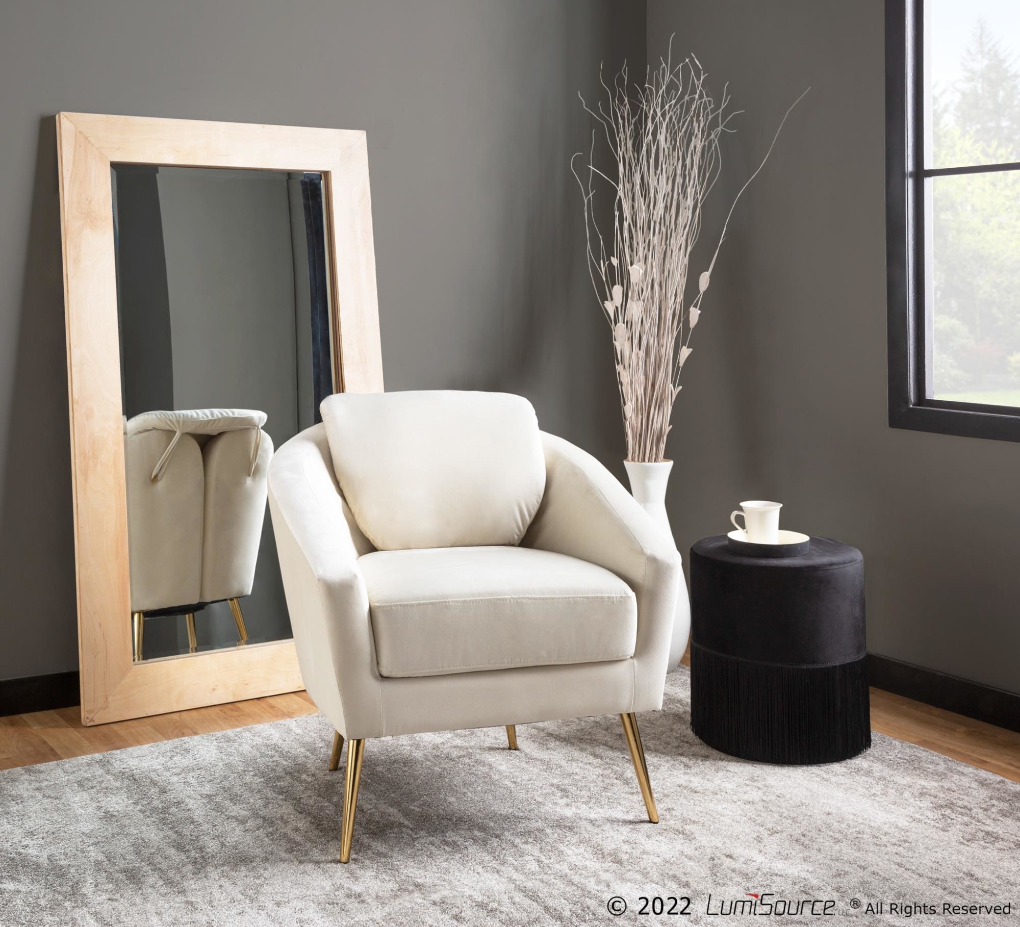Dahlia Contemporary Cream Velvet Accent Chair with Gold Legs 1 Dahlia Contemporary Cream Velvet Accent Chair with Gold Legs