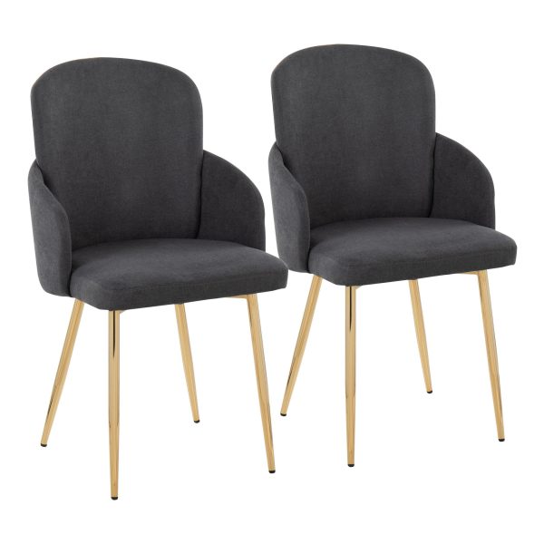 Dahlia Contemporary Grey Fabric and Gold Dining Chairs Set of 2 Set of 2 1