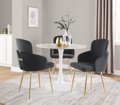 Dahlia Contemporary Grey Fabric and Gold Dining Chairs (Set of 2) (Set of 2)