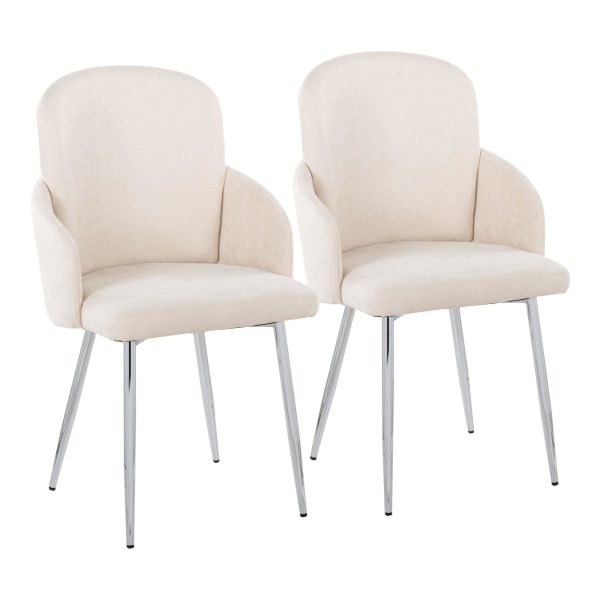 Dahlia Cream Fabric Chrome Leg Contemporary Dining Chairs Set of 2 1