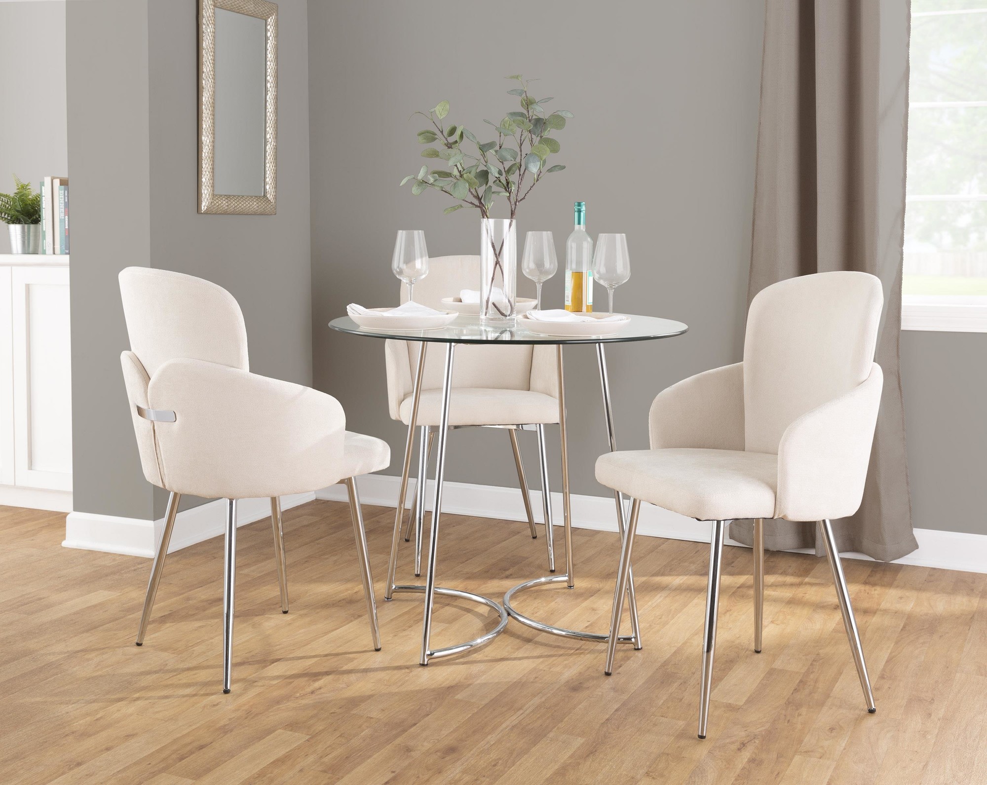 Dahlia Cream Fabric Chrome Leg Contemporary Dining Chairs (Set of 2) 1 Dahlia Cream Fabric Chrome Leg Contemporary Dining Chairs (Set of 2)