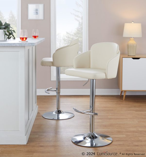 Dahlia Cream Faux Leather Chrome Contemporary Barstool Set of 2 1