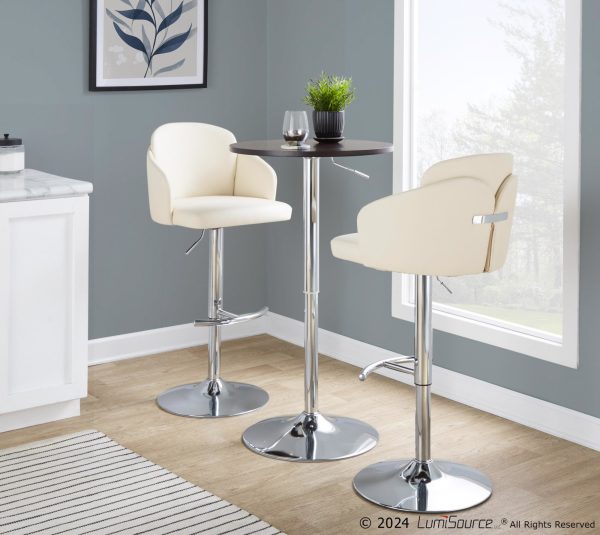 Dahlia Cream Faux Leather Chrome Contemporary Barstool Set of 2 3