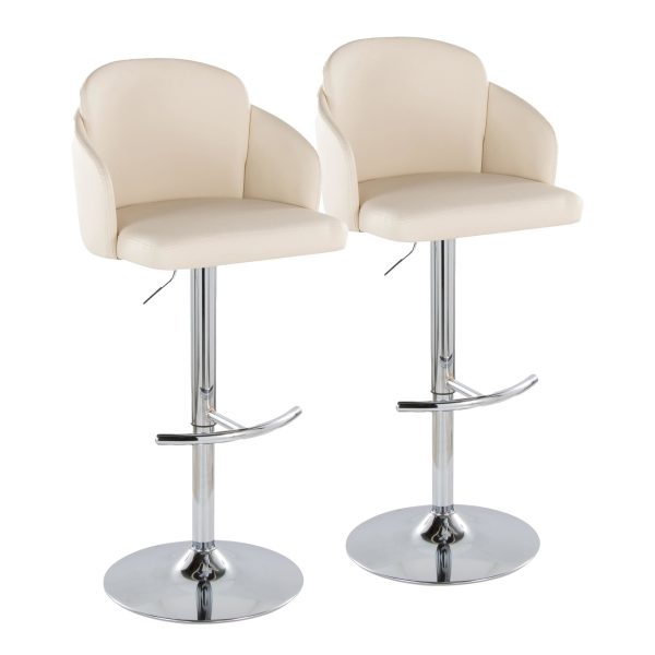 Dahlia Cream Faux Leather Chrome Contemporary Barstool Set of 2 4
