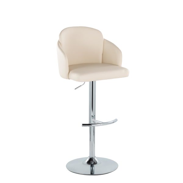 Dahlia Cream Faux Leather Chrome Contemporary Barstool Set of 2 5