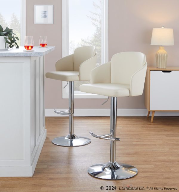 Dahlia Cream Faux Leather Chrome Contemporary Barstool Set of 2