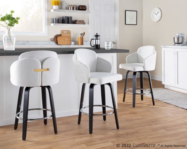 Dahlia Cream Velvet Black Wood Contemporary Counter Stool Set of 2 1