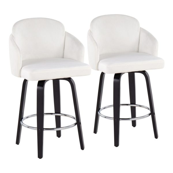 Dahlia Cream Velvet Black Wood Contemporary Counter Stool Set of 2 2