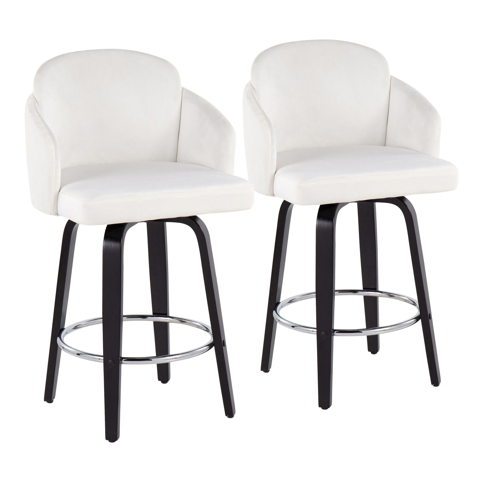 Dahlia Cream Velvet Black Wood Contemporary Counter Stool (Set of 2) 3 Dahlia Cream Velvet Black Wood Contemporary Counter Stool (Set of 2) - Image 3