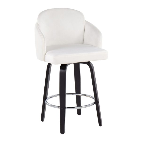 Dahlia Cream Velvet Black Wood Contemporary Counter Stool Set of 2 3