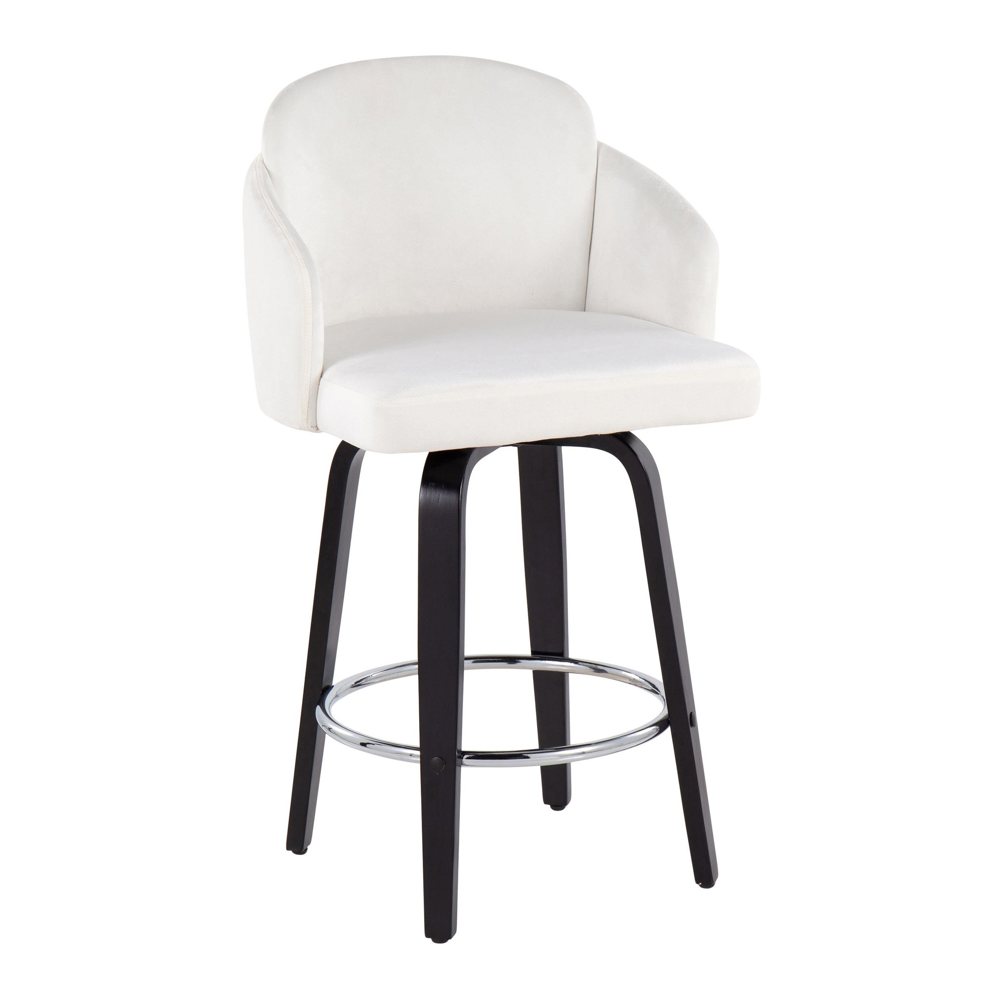 Dahlia Cream Velvet Black Wood Contemporary Counter Stool (Set of 2) 4 Dahlia Cream Velvet Black Wood Contemporary Counter Stool (Set of 2) - Image 4