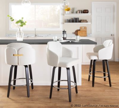 Dahlia Cream Velvet Black Wood Contemporary Counter Stool (Set of 2)