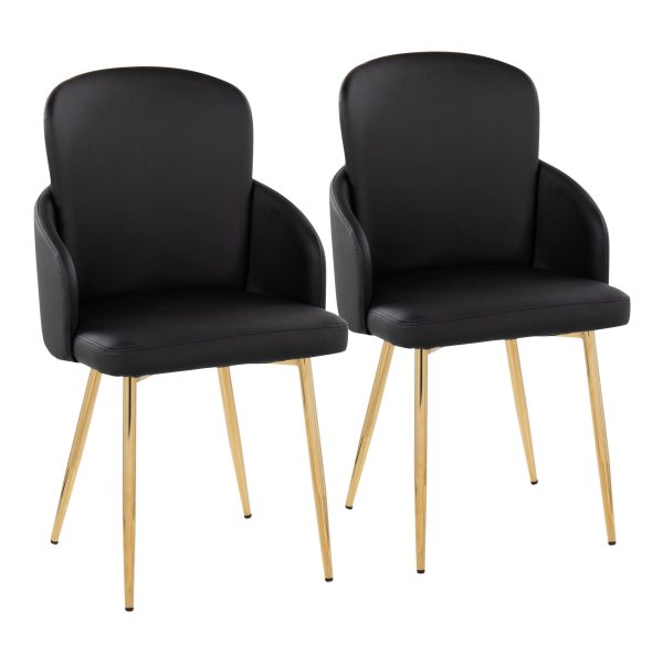 Dahlia Gold Black Faux Leather Contemporary Dining Chairs Set of 2 1