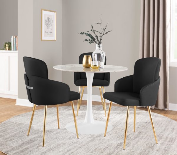 Dahlia Gold Black Faux Leather Contemporary Dining Chairs Set of 2